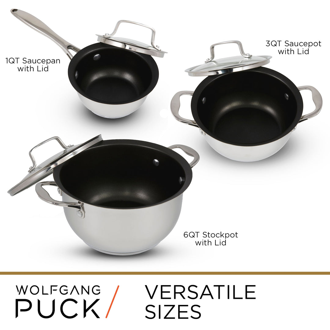versatile stainless steel pots and pans by Wolfgang Puck
