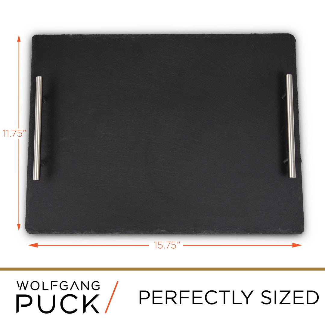 15.75 inch slate serving tray with stainless steel handles
