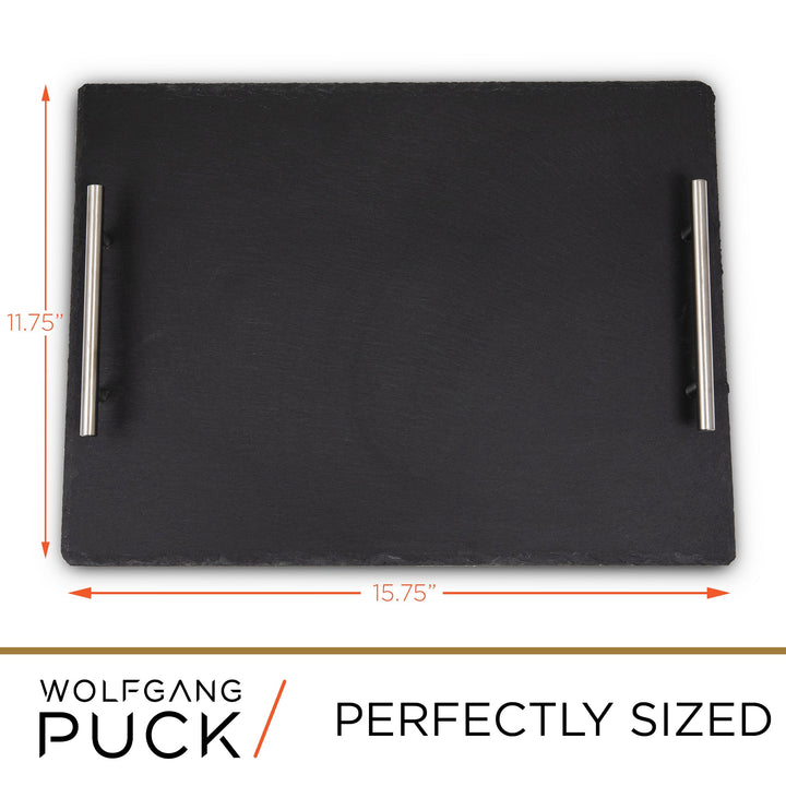 15.75 inch slate serving tray with stainless steel handles
