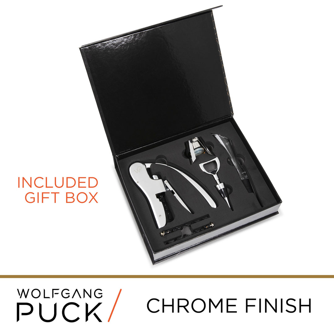 6-piece wine tool set with chrome finish