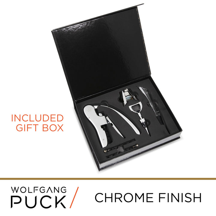 6-piece wine tool set with chrome finish