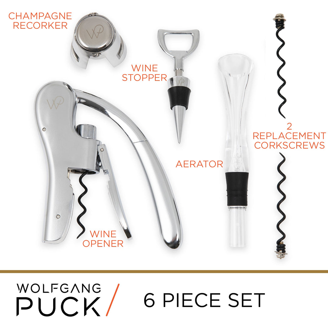 6-piece wine tool set with chrome finish by Wolfgang Puck