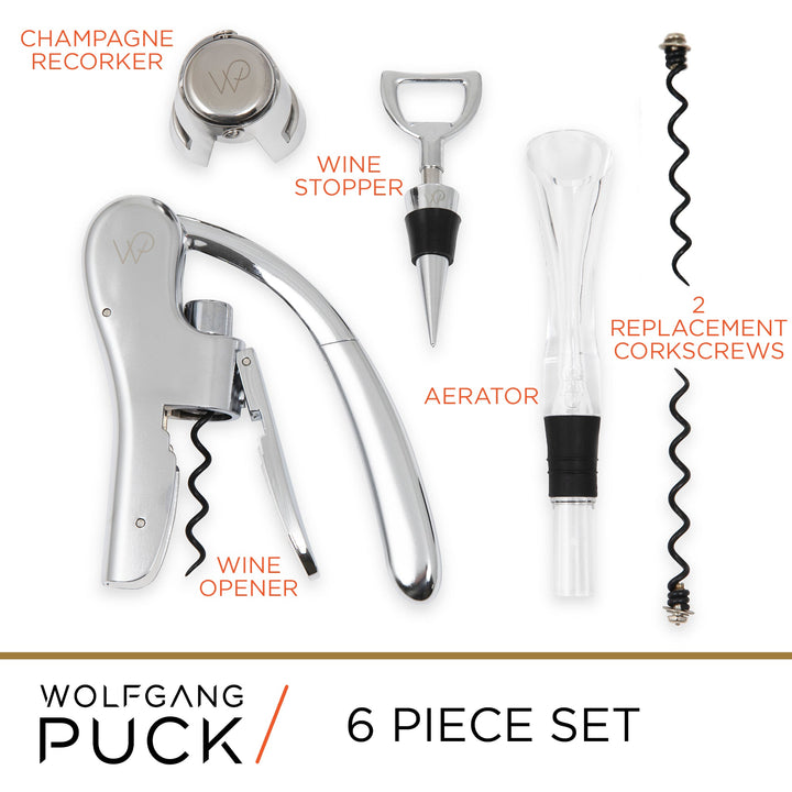 6-piece wine tool set with chrome finish by Wolfgang Puck